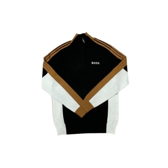 NWT Hugo Boss Men's Cotton Zip Neck Sweater With Color-Blocking Black S - XL - Picture 2 of 6